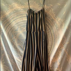 Blue yellow white stripped romper.